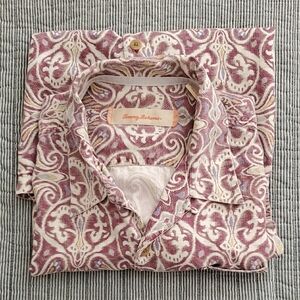 Tommy Bahama Men's Mauve and Cream Patterned Button-Down Shirt